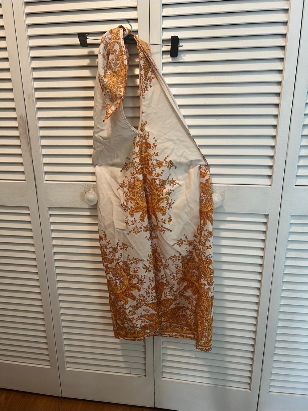 #1941* White and Mustard Paisley Halter Dress